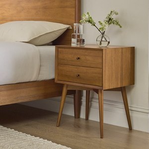 Nordic Wood <strong>Bedside</strong> <strong>Table</strong> <strong>Bedside</strong> Drawer <strong>Bedside</strong> Cabinet Nightstand Retro <strong>Teak</strong> Splayed Leg Two Drawer Bedroom End <strong>Table</strong> - Product Image 3