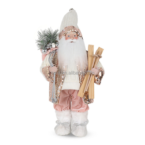 Figura decorativa de Papá Noel de Navidad rosa, colección de vacaciones de Año Nuevo, Papá Noel con bolsa de regalo, trineo, tela de felpa, exhibición de Festival - Product Image 1