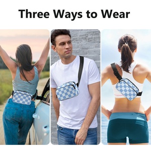 Nueva llegada: Riñonera deportiva unisex de poliéster impermeable con estampado a cuadros azules personalizada para correr - Product Image 5