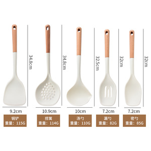 Ensemble de spatules en bois de hêtre et silicone, 10 pièces, résistantes à la chaleur, antiadhésives, ustensiles de cuisine, ensemble d'outils de cuisson - Product Image 5