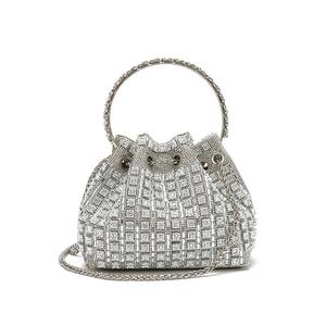New Fashionable Women's Diamond-Encrusted Crossbody Chain Bucket <b>Bag</b> Geometric Stone Evening Clutch Handbag Polyester Lining - Product Image 1