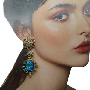 High-end Zircon Gemstone Drop <b>Earrings</b> 14K Gold Plated Vintage Medieval Court-style Design - Product Image 5