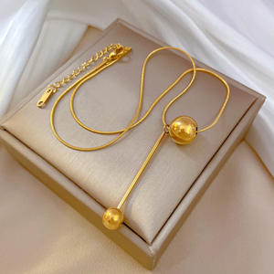Collar de acero inoxidable con bola redonda chapada en oro de 18K para <span class=keywords><strong>mujer</strong></span>, Gargantilla única con borlas, collar de bola de oro para <span class=keywords><strong>mujer</strong></span> - Product Image 5
