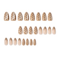24 faux ongles à presser en amande à pois avec imprimé floral rose et marron, réutilisables, effet œil de chat, pour les fêtes et le quotidien