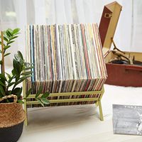 Étagère de rangement pour disques vinyles en bois et fer, pliable, multifonctionnelle, rapide, avec barre de support et séparateur