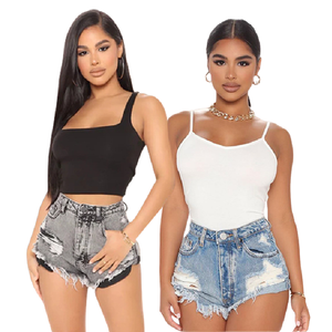 MHSF2299 <span class=keywords><strong>Brocken</strong></span> Hole Short en jean d'été pour femme, avec braguette zippée, poches et déchirures - Product Image 1