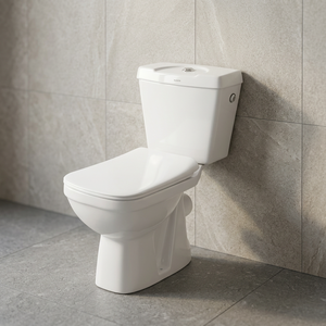 Ensemble WC en céramique deux pièces avec couvercle de siège, modèle carré à double chasse, raccords LLC inclus - Product Image 3