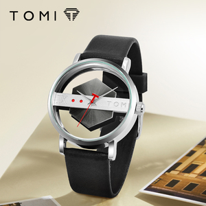 TOMI T100 Hollow <b>Perspective</b> Quartz Watch | Rose Gold Case · Brown Leather Strap · Unisex Fashion · Couple Style - Product Image 1