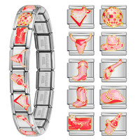 Groothandel Y2K roze western cowgirl Italiaanse charme armband koeienkop champagnefles geruite design 9mm schakels dames armband bedels