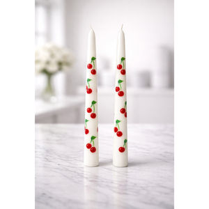 Bougie décorative conique à motif cerise peinte à la main, fabriquée en cire de qualité supérieure (lot de 4) - Product Image 3