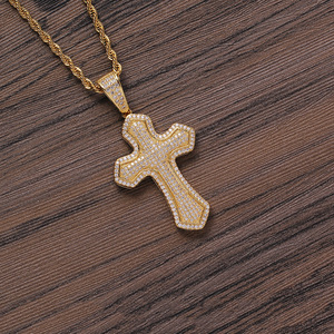 Full zirconium wide <b>cross</b> pendant, hip hop jewelry copper inlaid zircon trendy stacking, <b>cross</b> necklace - Product Image 4