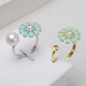 อุปกรณ์ตกแต่งไข่มุก DIY เงินแท้ S925 แหวนไข่มุกแบบหมุนได้ ดีไซน์ดอกเดซี่ สำหรับ TikTok ขนาด 7-10 มม.  ฐานใส่ไข่มุกเปล่า 2923 - Product Image 1