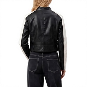 <b>Women's</b> <b>Racing</b> Leather <b>Jacket</b> Cropped Black Red White Moto <b>Jacket</b>, Genuine Sheep Leather Biker Outerwear Sporty Streetwear Style - Product Image 2