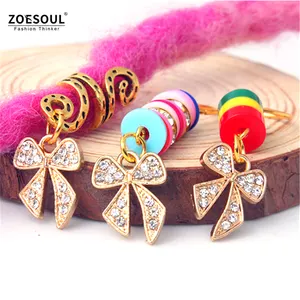 Gold Butterfly Loc Jewelry Crystal Rhinestone Butterfly Hair Braid Ring For Hair Braiding Accessories