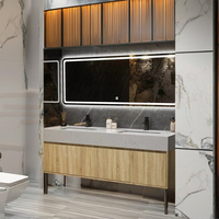 Meuble de salle de bain mural moderne à double vasque avec finition en marbre Comptoir en céramique Table de lavage de sol Suite de toilettes pour villas