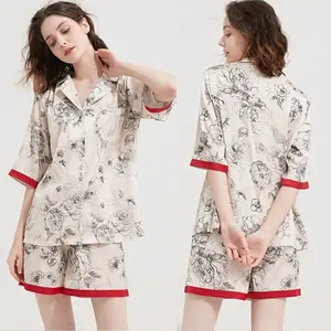 Женская атласная пижама DEBELA, короткая летняя Пижама с шелковым принтом, 2023