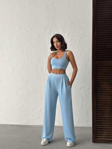 Conjuntos de Ropa de Verano Elegantes para Mujer, Atuendos de Club para Mujer, Top Deportivo Sexy con Relleno y Pantalones Anchos de Cintura Alta, Aloe Yoga - Product Image 4