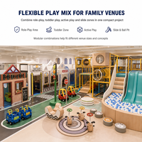 Equipo de juegos infantiles comercial pequeño para interiores, modular y personalizado, con zona de juegos temática, piscina de bolas, toboganes y pista de paseo para FEC