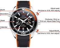 Montre automatique multifonctionnelle pour homme PAULAREIS, bracelet en toile et caoutchouc lumineux, largeur 20 mm, cadran en verre, aiguilles OM05