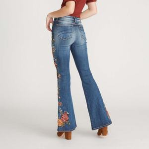 Pantalones vaqueros largos para mujer, pantalones de mezclilla bordados, pantalones casuales de campana - Product Image 2