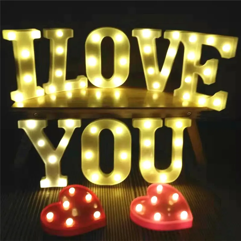 Luz LED con letras 3D de plástico blanco, 26 letras del alfabeto, 2 pilas AA, lámpara DIY para decoración de cumpleaños y vacaciones