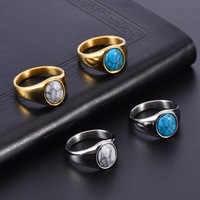 Bague Chevalière Ovale en Howlite Turquoise, Pierre Naturelle Vintage, Acier Inoxydable 316L, Vente en Gros pour Hommes