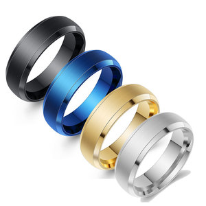 Titanium Steel <b>Couple</b> <b>Rings</b> 6Mm Simple Round Wedding Band Unisex Jewelry Blue Black Gold Steel Color - Product Image 1