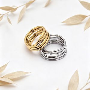 yunnique Geometric Line <b>Ring</b> Gold Silver Plated <b>Titanium</b> Steel Unisex Fashion Jewelry Gift - Product Image 1