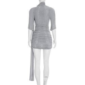 Viviblook D26DS025 Vestido Casual de Mujer, Malla, Cuello Alto, Lazo, Mangas Medias, Ajustado, Mini Vestido de Noche - Product Image 6