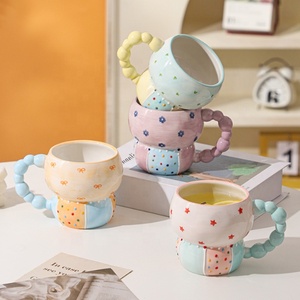 <span class=keywords><strong>Mug</strong></span> à eau, lait, jus, thé ou café en céramique esthétique, peint à la main, en relief, avec poignée perlée, grand format, cadeau mignon pour les fêtes - Product Image 2
