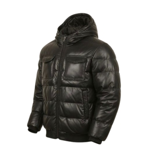 Veste matelassée à capuche noire pour homme, coupe ajustée, mode streetwear, épaisse pour l'hiver, motif uni - Product Image 1