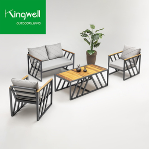 Canapé <span class=keywords><strong>de</strong></span> <span class=keywords><strong>jardin</strong></span> en aluminium Ensemble <span class=keywords><strong>de</strong></span> canapés modernes d'extérieur Ensembles <span class=keywords><strong>de</strong></span> <span class=keywords><strong>jardin</strong></span> <span class=keywords><strong>Salon</strong></span> Meubles <span class=keywords><strong>de</strong></span> patio d'extérieur Canapés avec <span class=keywords><strong>dessus</strong></span> en <span class=keywords><strong>bois</strong></span> <span class=keywords><strong>de</strong></span> teck - Product Image 1