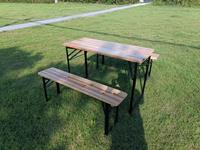 Table à manger pliante en bois massif au design moderne, ensemble portable 3 pièces table et bancs pour pique-nique, extérieur, métal, ferme, école, parc, hôtel