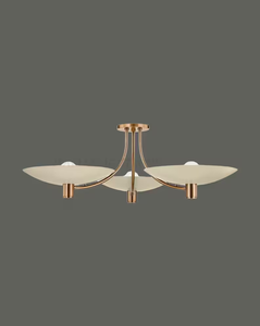 Lustre élégant en laiton à 3 lumières avec abat-jour crème, style mid-century, luminaire de plafond pour salle à manger - Product Image 6