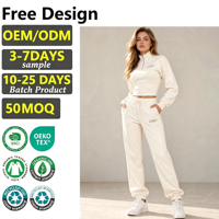 Ensemble de survêtement décontracté pour femme en coton, deux pièces, avec sweat-shirt à col montant et demi-zip, et pantalon de jogging à cordon de serrage, style streetwear et sportswear