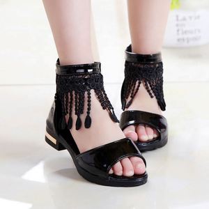 Ruizi Popular verano cómodo Zip punta abierta niños plano suave Pu cuero borla niños bebé niña Sandalias - Product Image 1