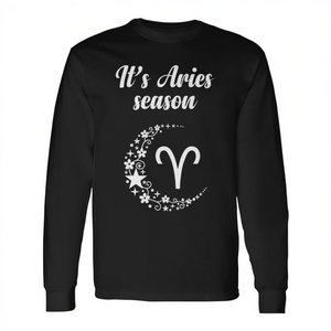T-shirt a maniche lunghe con segno zodiacale della stagione di Ariete, design astrologico di marzo e aprile - Product Image 2
