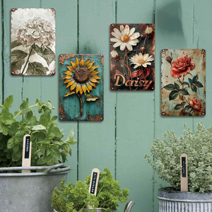 <span class=keywords><strong>Plaque</strong></span> murale décorative en métal rustique à motif floral (tournesol, rose, marguerite, hortensia) pour la maison, la <span class=keywords><strong>cuisine</strong></span>, thème jardin vintage - Product Image 4