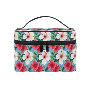 Fashion Tropical Flower Zipper Closure <b>Makeup</b> <b>Box</b> Organizer Waterproof Women Travel Custom Cosmetic Bag With Flap - Product Image 6