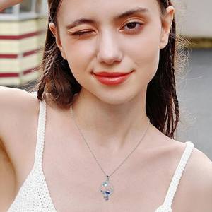 Collier sirène, pendentif étoile de mer circulaire creux, bleu marine, cadeau d'anniversaire pour enfants, collier léger, chaîne fine - Product Image 5