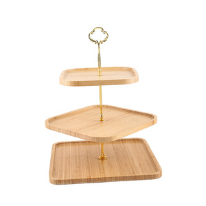 Décoration de table artisanale en bambou plaqué or de haute qualité de style européen 1 niveau 2 niveaux 3 niveaux assiettes à dessert aux fruits dim sum - Product Image 2