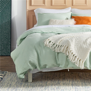 Juego de edredón de lino con gofres de Color sólido de estilo nórdico, gran <span class=keywords><strong>oferta</strong></span>, ropa de cama de algodón 100% tamaño King para Hotel, hogar, dormitorio, tres - Product Image 4