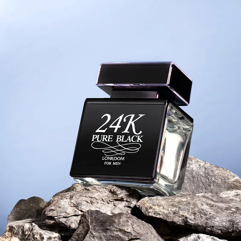 Custom fragrance square perfume bottle 24K pure black eau de parfum perfumes for men 100ml men cologne long lasting