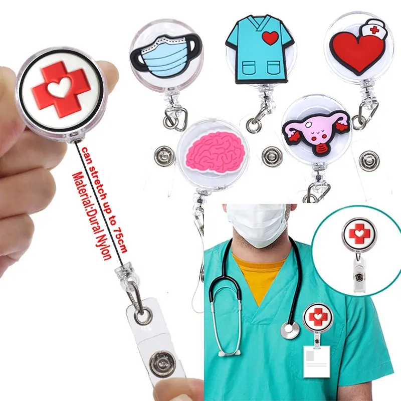Medische Harten Vorm Stethoscoop Verpleegkundige Intrekbare Vilt Badge Houder Reels