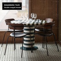 Autocollants muraux modernes et minimalistes en mosaïque imitation pierre, motif grande fleur de Carrare vert foncé, pour toilettes, salles de bain et cuisines intérieures