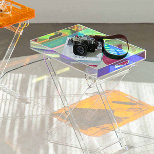 Modern Colorful Acrylic Side <b>Table</b> with X-Frame Design for Living Room or Bedroom Decor - Product Image 4