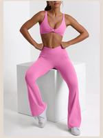 Ensemble de vêtements de sport sexy pour la salle de sport, soutien-gorge à nœud torsadé, pantalon évasé à poche en forme de V, tenue de jogging d'entraînement de fitness en plein air