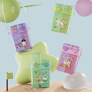 Mニューチルドレンズ学生用ダブルドリンクストロー付きキュートな漫画柄屋外用ポータブルデュアルチャンバープラスチック製水筒（ストロー付き） - Product Image 3
