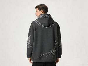 Felpa con Cappuccio Oversize LEDUO Originale con Grafica a <span class=keywords><strong>Ragnatela</strong></span> Ricamata, Streetwear Ecologico, 100% Cotone Pesante - Product Image 3