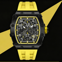 Montre à quartz pour homme avec cadran ajouré, boîtier en alliage noir, chronomètre multifonctionnel avec résistance à l'eau pour une utilisation sportive
